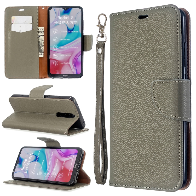 

For Xiaomi Redmi 8 Litchi Texture Pure Color Horizontal Flip PU Leather Case with Holder & Card Slots & Wallet & Lanyard(Gray)