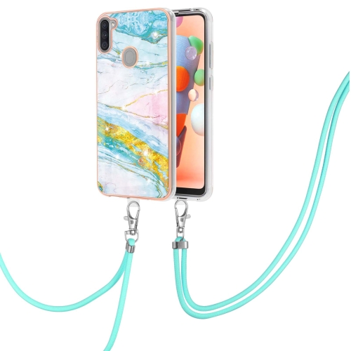 

For Samsung Galaxy A11 / M11 Electroplating Marble Pattern IMD TPU Shockproof Case with Neck Lanyard(Green 004)