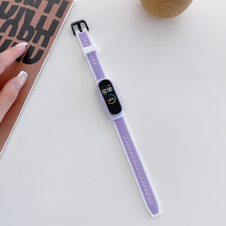 

For Xiaomi Mi Band 4 / 3 Universal Two-color Silicone Replacement Wristband(Purple+White)