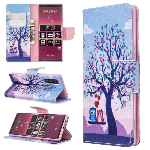 

For Sony Xperia 5 / XZ5 Colored Drawing Pattern Horizontal Flip Leather Case with Holder & Card Slots & Wallet(Two Owls)