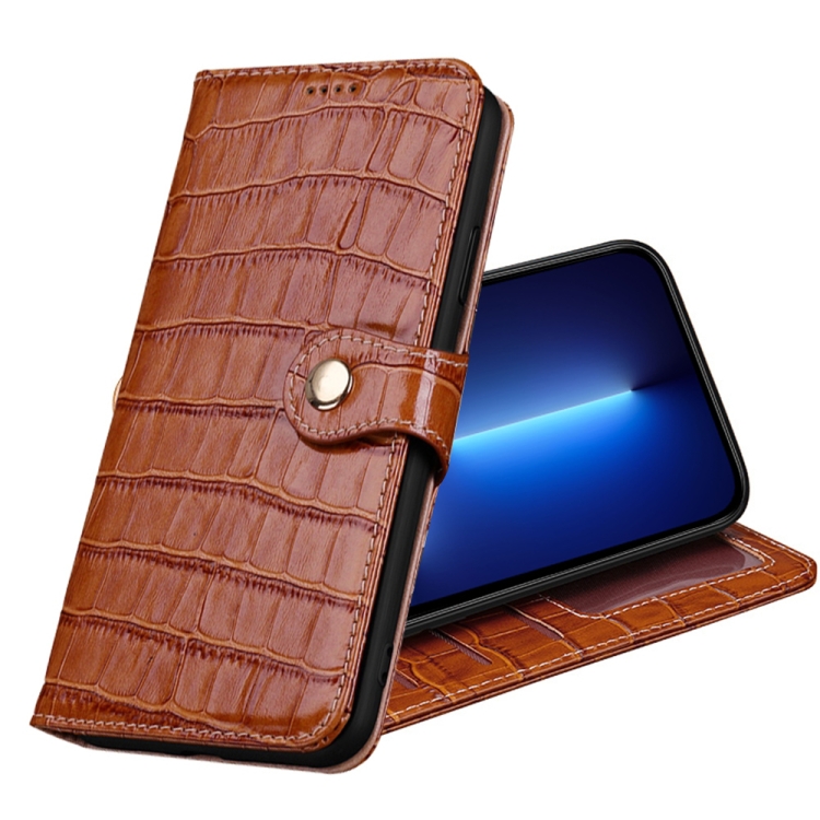 

Crocodile Texture Horizontal Flip Top Layer Cowhide Leather Case with Holder & Card Slots & Wallet & Photo Frame For iPhone 13 Pro Max(Brown)