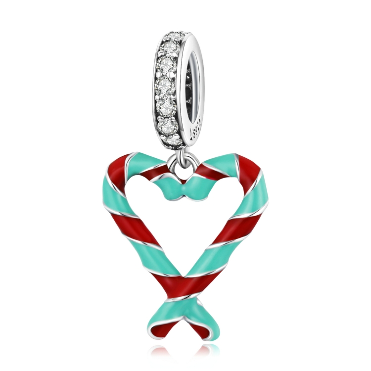 

S925 Sterling Silver Heart Candy Cane Pendant DIY Bracelet Necklace Accessories