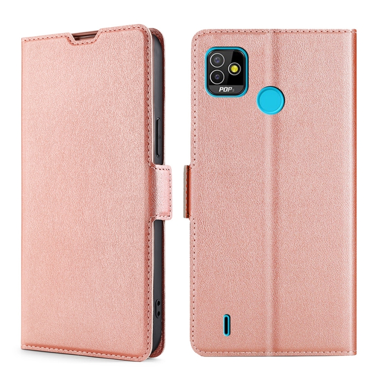 

For Tecno Pop 5 Ultra-thin Voltage Side Buckle PU + TPU Horizontal Flip Leather Case with Holder & Card Slot(Rose Gold)