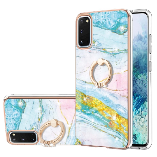 

For Samsung Galaxy S20 Electroplating Marble Pattern IMD TPU Shockproof Case with Ring Holder(Green 004)