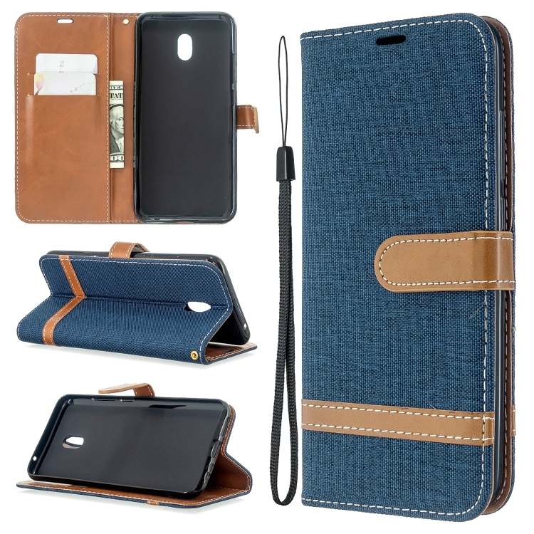 

For Xiaomi Redmi 8A Color Matching Denim Texture Horizontal Flip PU Leather Case with Holder & Card Slots & Wallet & Lanyard(Dark Blue)