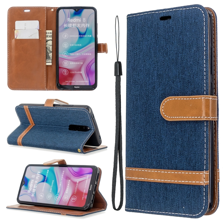 

For Xiaomi Redmi 8 Color Matching Denim Texture Horizontal Flip PU Leather Case with Holder & Card Slots & Wallet & Lanyard(Dark Blue)