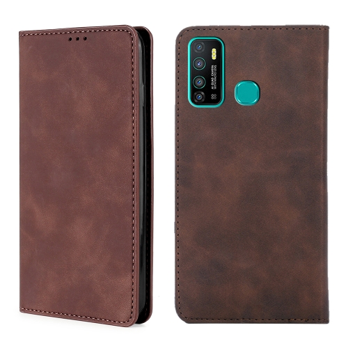 

For Infinix Hot 9 / Note 7 Lite X655C Skin Feel Magnetic Horizontal Flip Leather Case with Holder & Card Slots(Dark Brown)