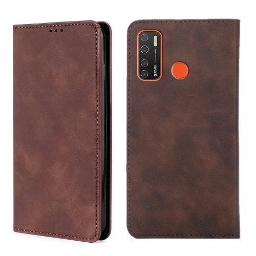 

For Tecno Camon 15 CD7 / Camon 15 Air / Spark 5 / Spark 5 Pro KD7 K Skin Feel Magnetic Horizontal Flip Leather Case with Holder & Card Slots(Dark Brown)
