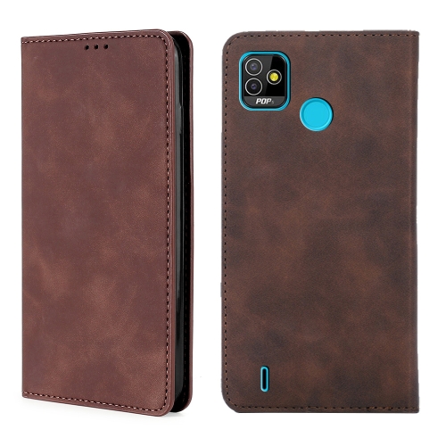 

For Infinix Tecno Pop 5 Skin Feel Magnetic Horizontal Flip Leather Case with Holder & Card Slots(Dark Brown)