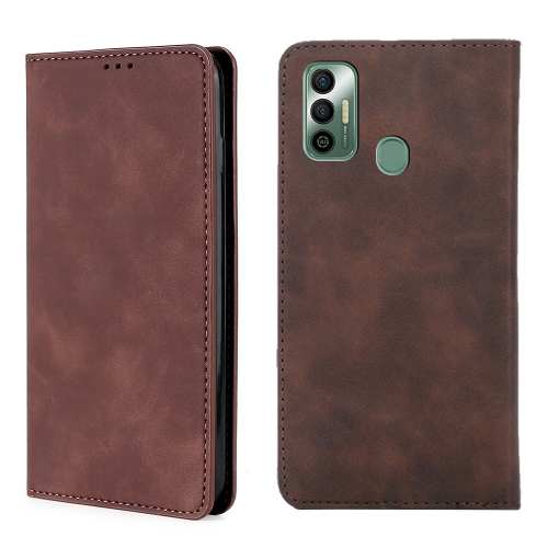 

For Tecno Spark 7 Skin Feel Magnetic Horizontal Flip Leather Case with Holder & Card Slots(Dark Brown)