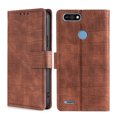 

For Tecno Pop 2 F Skin Feel Crocodile Texture Magnetic Clasp Horizontal Flip PU Leather Case with Holder & Card Slots & Wallet(Brown)