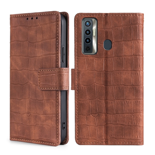 

For Tecno Camon 17 Skin Feel Crocodile Texture Magnetic Clasp Horizontal Flip PU Leather Case with Holder & Card Slots & Wallet(Brown)