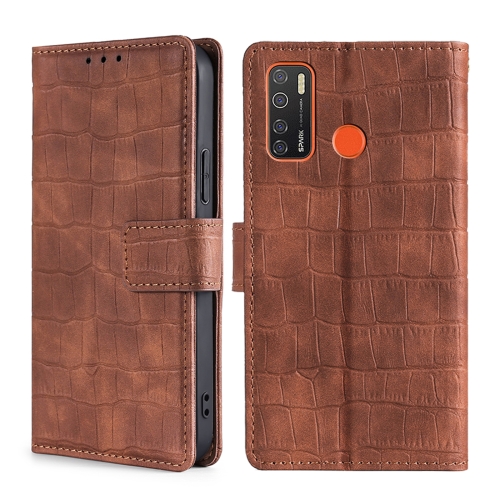 

For Tecno Camon 15 / 15 Air Skin Feel Crocodile Texture Magnetic Clasp Horizontal Flip PU Leather Case with Holder & Card Slots & Wallet(Brown)