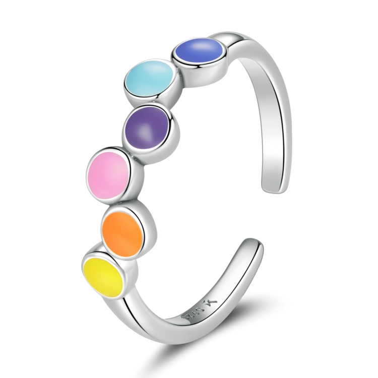 

S925 Sterling Silver Color Dripping Circle Women Open Ring