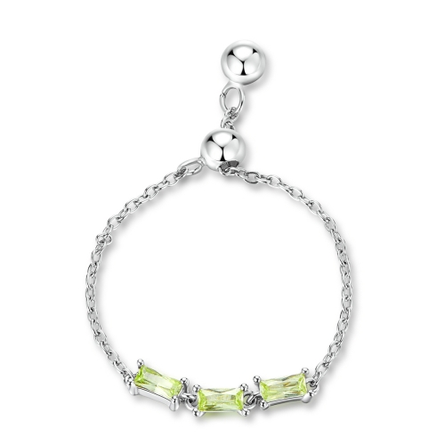 

S925 Sterling Silver Green Zircon Chain Women Ring