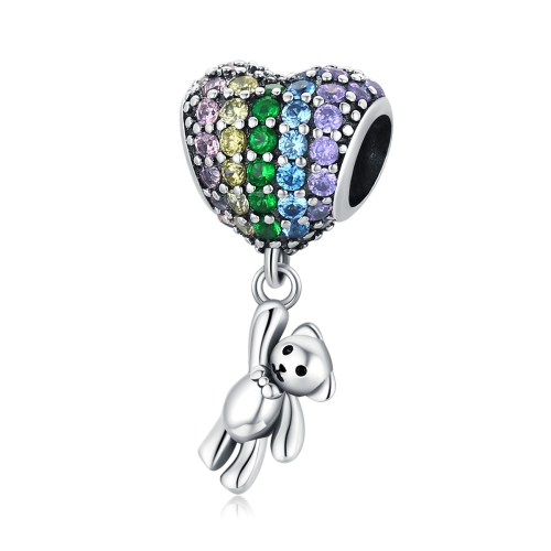 

S925 Sterling Silver Colorful Zircon Heart Balloon Bear Pendant DIY Bracelet Necklace Accessories