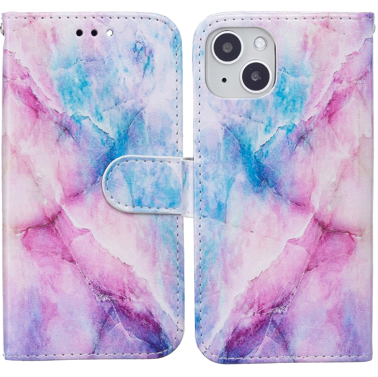 

Horizontal Flip Leather Case with Holder For iPhone 13(Blue Pink Marble)