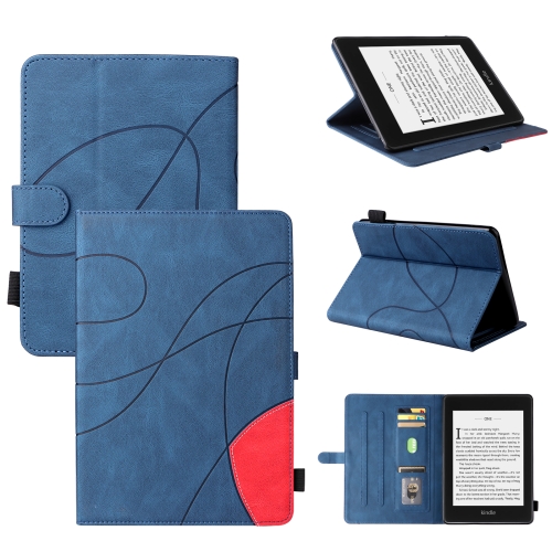 

For Amazon Kindle Paperwhite 4 / 3 / 2 / 1 Dual-color Splicing Horizontal Flip PU Leather Case with Holder & Card Slots & Sleep / Wake-up Function(Blue)