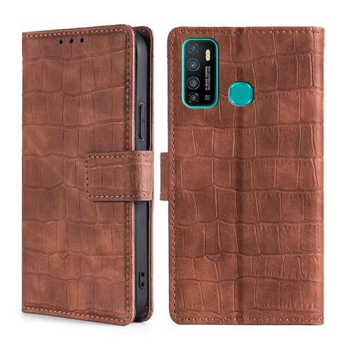 

For Infinix Hot 9 / Note 7 Lite Skin Feel Crocodile Texture Magnetic Clasp Horizontal Flip PU Leather Case with Holder & Card Slots & Wallet(Brown)