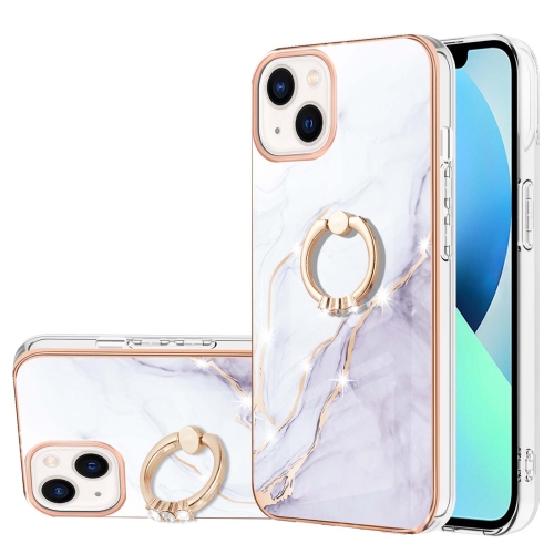 

Electroplating Marble Pattern IMD TPU Shockproof Case with Ring Holder For iPhone 13 mini(White 006)