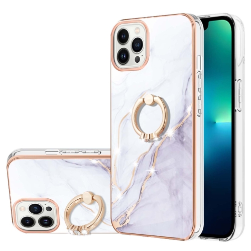 

Electroplating Marble Pattern IMD TPU Shockproof Case with Ring Holder For iPhone 13 Pro Max(White 006)