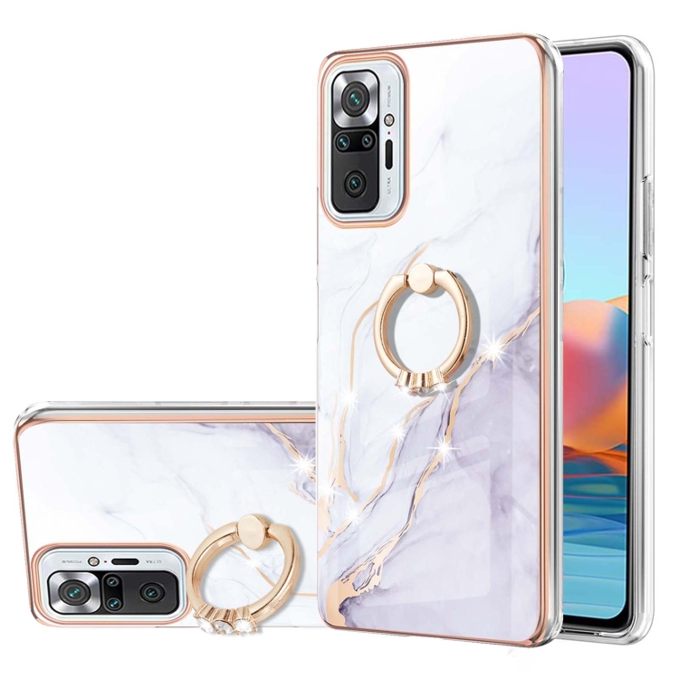 

For Xiaomi Redmi Note 10 Pro / Note 10 Pro Max Electroplating Marble Pattern IMD TPU Shockproof Case with Ring Holder(White 006)