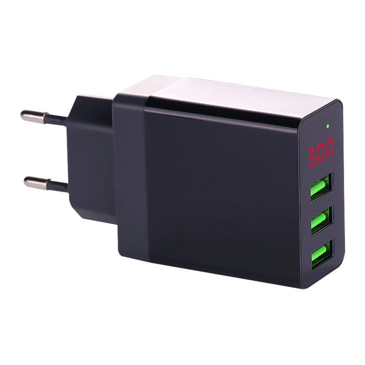 

3 USB Ports LED Digital Display Travel Charger, EU Plug(Black)