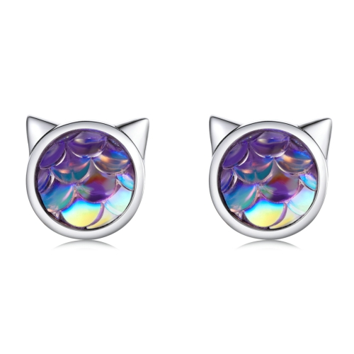 

S925 Sterling Silver Fish Scale Cat Head Ear Studs Women Earrings