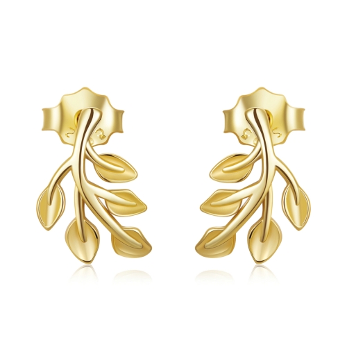 

S925 Sterling Silver Golden Leaves Ear Studs Women Earrings