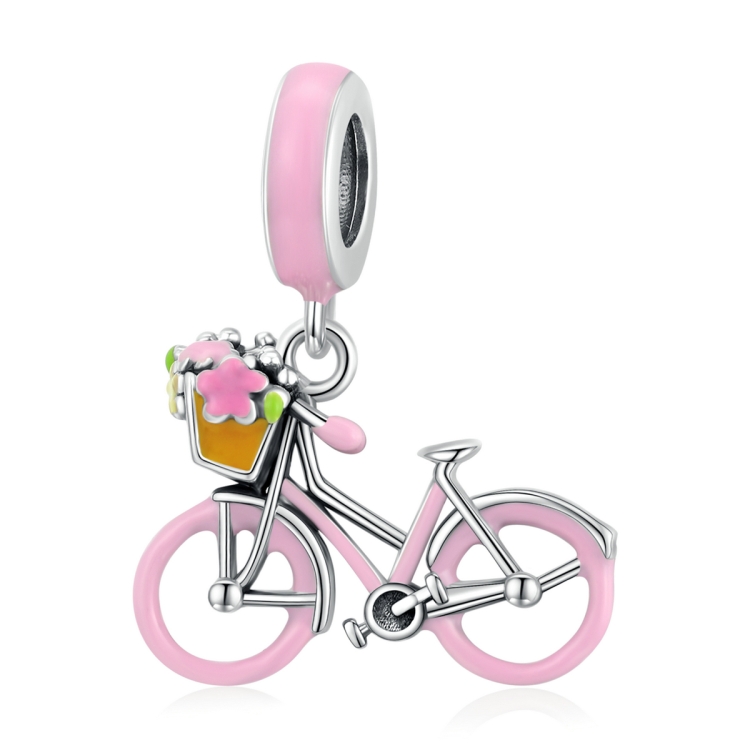 

S925 Sterling Silver Pink Bicycle Pendant DIY Bracelet Necklace Accessories