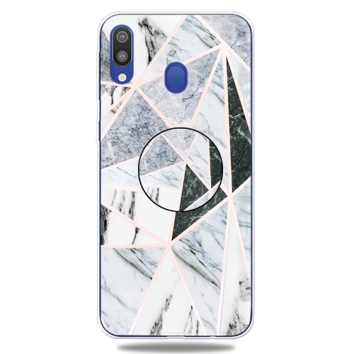 

For Galaxy A40 Embossed varnished Marble TPU Protective Case with Holder(Polytriangle)