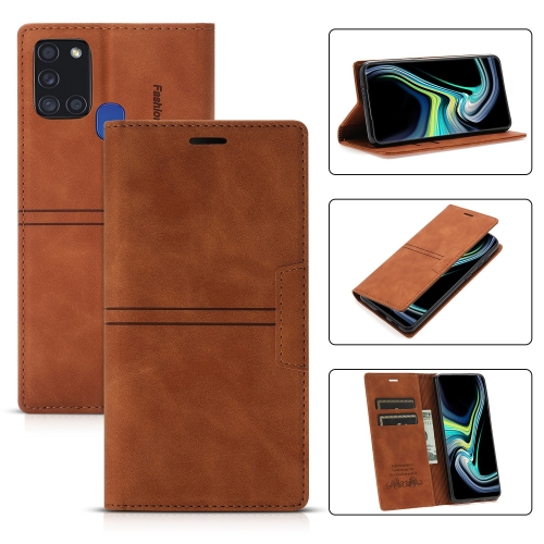 

For Samsung Galaxy A21s Dream Magnetic Suction Business Horizontal Flip PU Leather Case with Holder & Card Slot & Wallet(Brown)