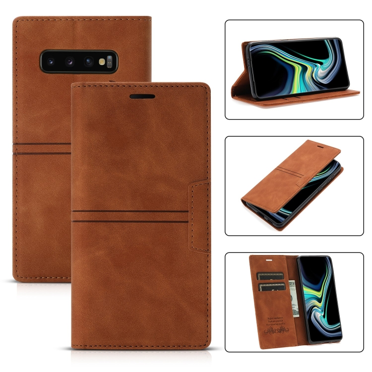 

For Samsung Galaxy S10+ Dream Magnetic Suction Business Horizontal Flip PU Leather Case with Holder & Card Slot & Wallet(Brown)