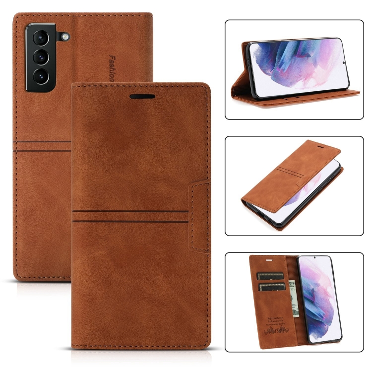 

For Samsung Galaxy S21+ 5G Dream Magnetic Suction Business Horizontal Flip PU Leather Case with Holder & Card Slot & Wallet(Brown)