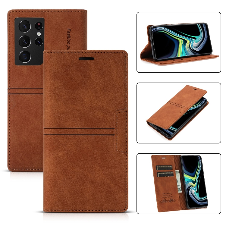 

For Samsung Galaxy S21 Ultra 5G Dream Magnetic Suction Business Horizontal Flip PU Leather Case with Holder & Card Slot & Wallet(Brown)