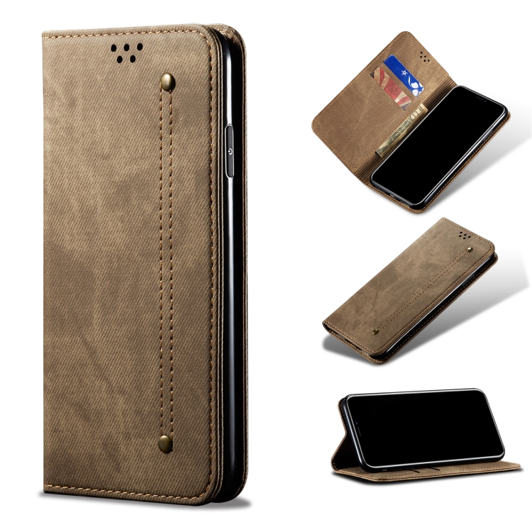 

For Motorola Moto Edge 2021 Denim Texture Casual Style Horizontal Flip Leather Case with Holder & Card Slots & Wallet(Khaki)