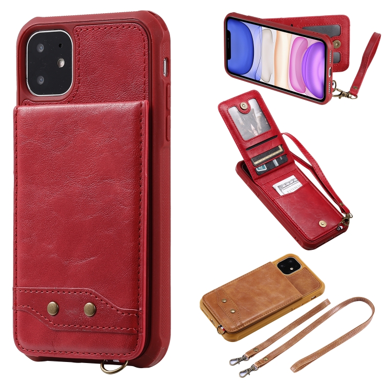 

For iPhone 11 Vertical Flip Wallet Shockproof Back Cover Protective Case with Holder & Card Slots & Lanyard & Photos Frames(Red)