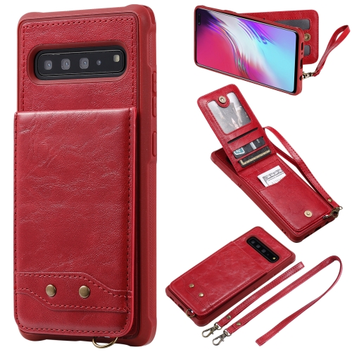 

For Galaxy S10 5G Vertical Flip Wallet Shockproof Back Cover Protective Case with Holder & Card Slots & Lanyard & Photos Frames(Red)