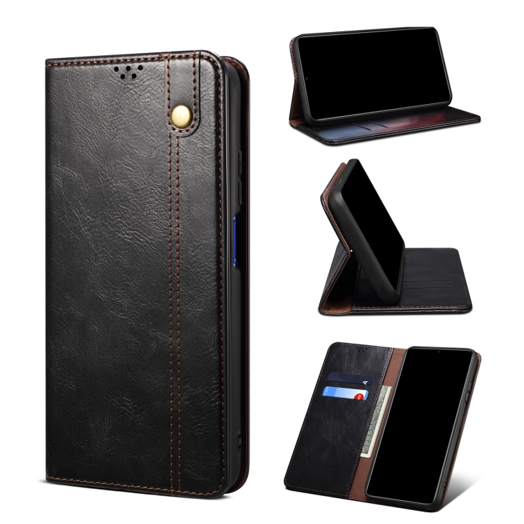

For Motorola Moto Edge 2021 Simple Wax Crazy Horse Texture Horizontal Flip Leather Case with Card Slots & Wallet(Black)