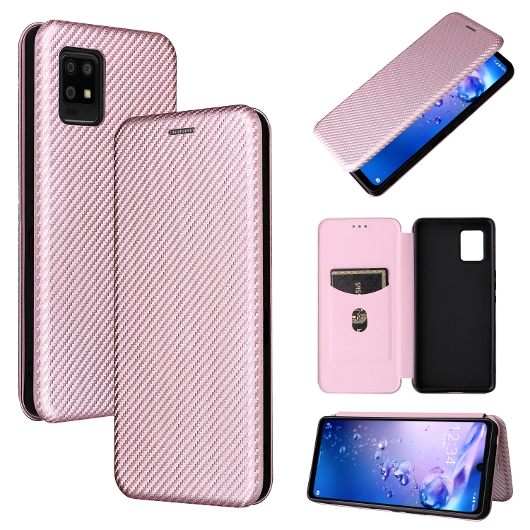 

For Sharp Aquos Zero6 Carbon Fiber Texture Magnetic Horizontal Flip TPU + PC + PU Leather Case with Card Slot(Pink)