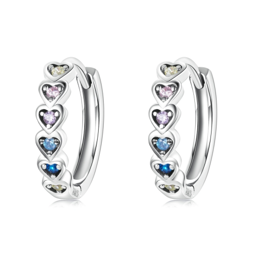 

S925 Sterling Silver Rainbow Heart Ear Buckle Women Earrings