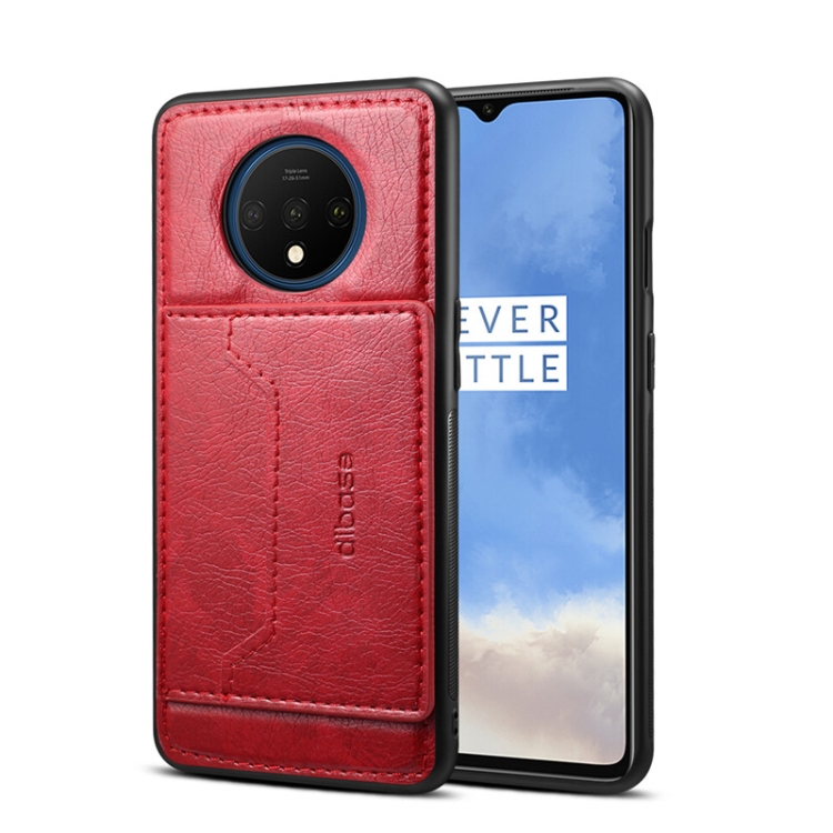 

For OnePlus 7T Dibase TPU + PC + PU Crazy Horse Texture Protective Case, with Holder & Card Slots(Red)