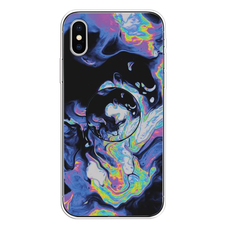 

For iPhone XS / X Embossed Varnished Marble TPU Protective Case with Holder(Deep Purple)