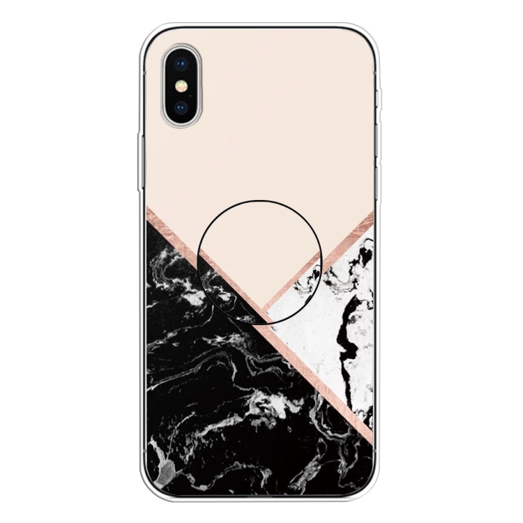 

For iPhone XS Max Embossed Varnished Marble TPU Protective Case with Holder(Black White Pink)