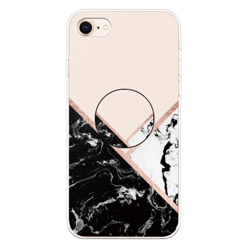 

For iPhone 8 & 7 Embossed Varnished Marble TPU Protective Case with Holder(Black White Pink)