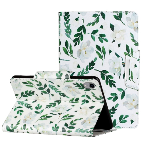 

Painted Pattern Horizontal Flip Leather Case with Holder For iPad mini 6(White Flower Leaves)