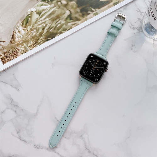 

Sewing Plain Weave Small Waist Leather Replacement Strap Watchband For Apple Watch Series 7 41mm / 6&SE&5&4 40mm / 3&2&1 38mm(Ice Blue)
