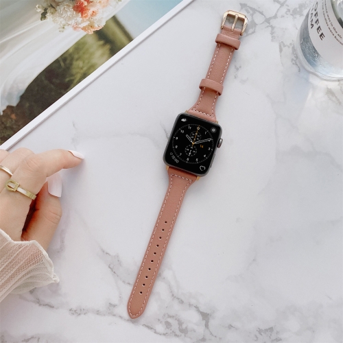 

Sewing Plain Weave Small Waist Leather Replacement Strap Watchband For Apple Watch Series 7 41mm / 6&SE&5&4 40mm / 3&2&1 38mm(Dark Pink)