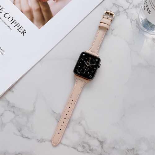 

Sewing Plain Weave Small Waist Leather Replacement Strap Watchband For Apple Watch Series 7 41mm / 6&SE&5&4 40mm / 3&2&1 38mm(Pink)