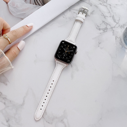 

Sewing Plain Weave Small Waist Leather Replacement Strap Watchband For Apple Watch Series 7 41mm / 6&SE&5&4 40mm / 3&2&1 38mm(White)